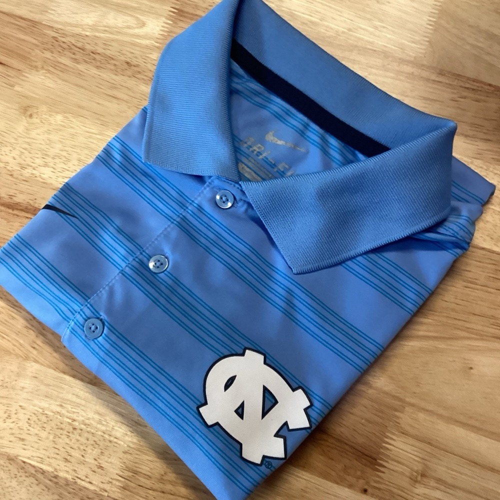EUC‎ Mens Nike UNC Tarheels Short Sleeved Striped Golf Polo - Small